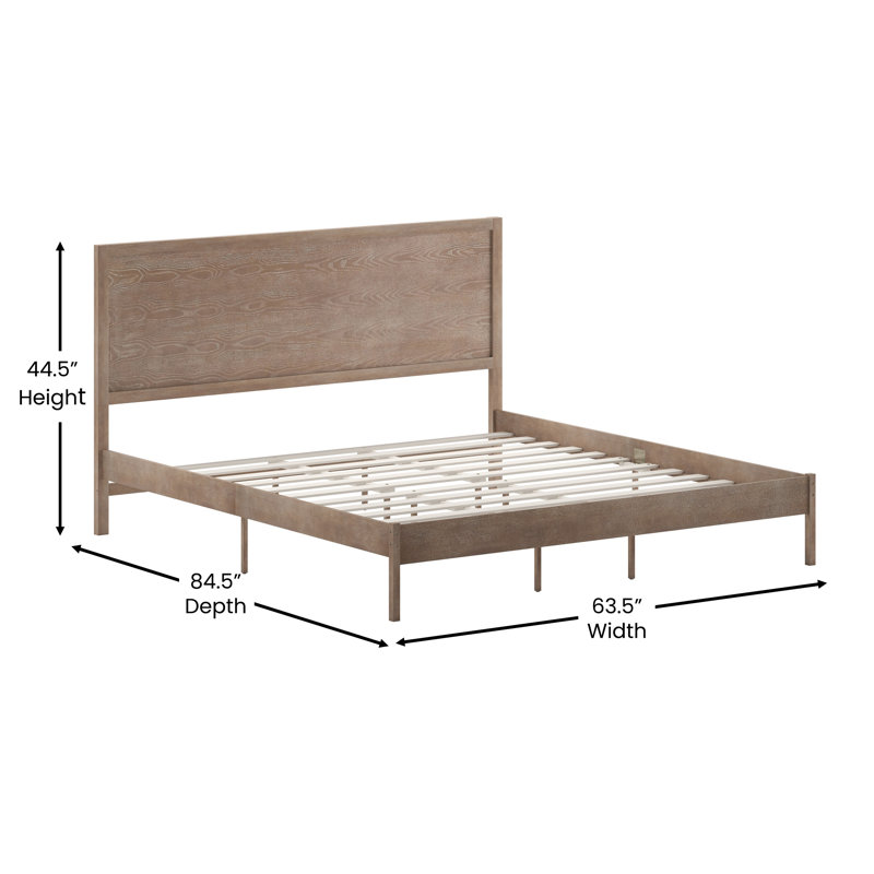 Eymen Modern Solid Wood Platform Bed with Wooden Slats and Headboard, Light Brown, King