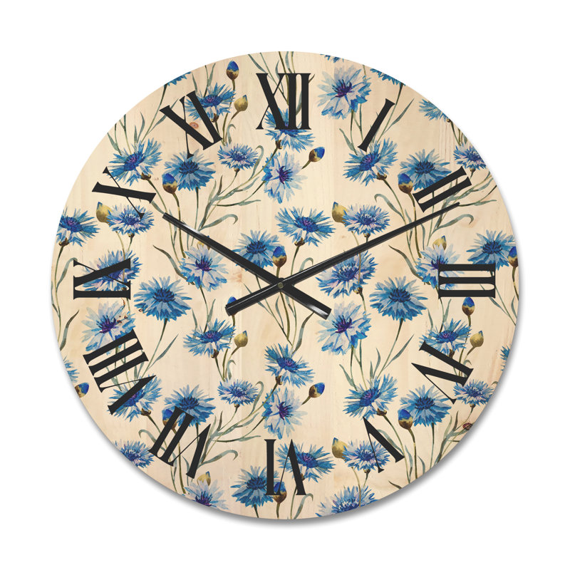 Horloge murale en bois Cornflowers with Leaves II, Petit