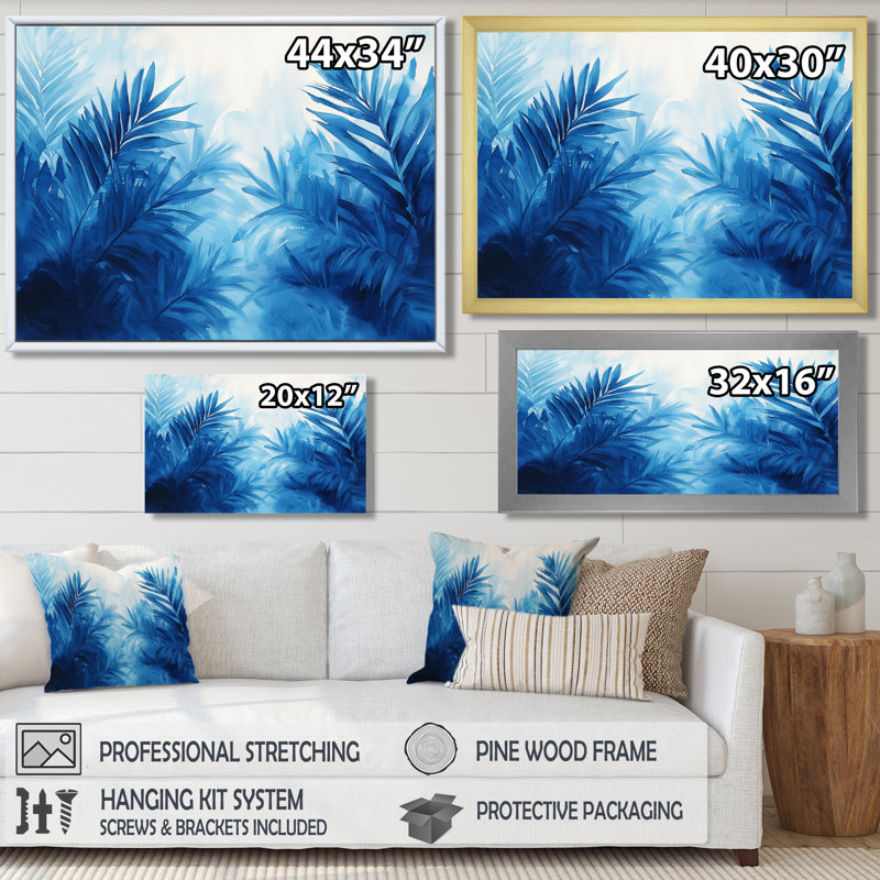Art mural sur toile Cleah Palms In Velvet Blue Harmony I - Palmiers et palmiers, Reproduction encadrée d'une seule photo