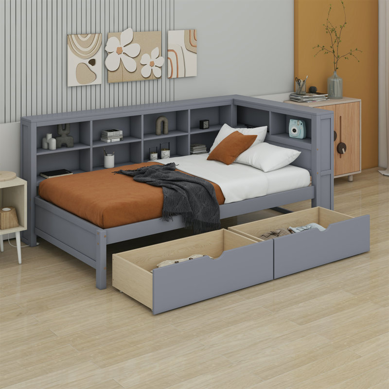 Bacil Bookcase Bed, Full, Gray