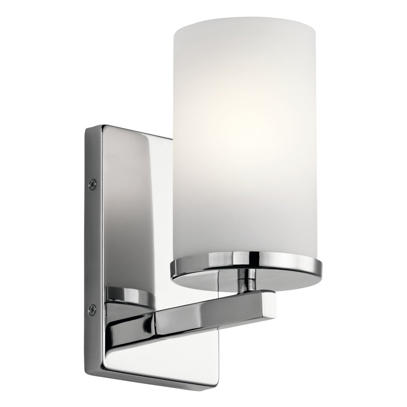 Applique murale 1 lumière pour meuble-lavabo chromé avec abat-jour en verre gravé à l'eau-forte, Chrome