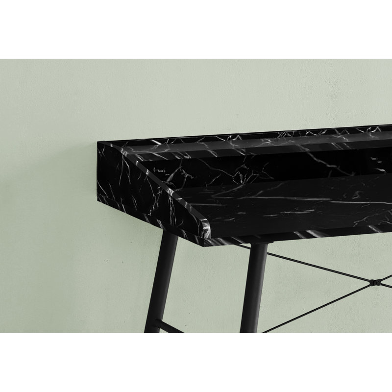 Bureau pour ordinateur portable de 48 pouces pour bureau à domicile, revêtement stratifié aspect marbre noir, rangement métallique, étagères incluses