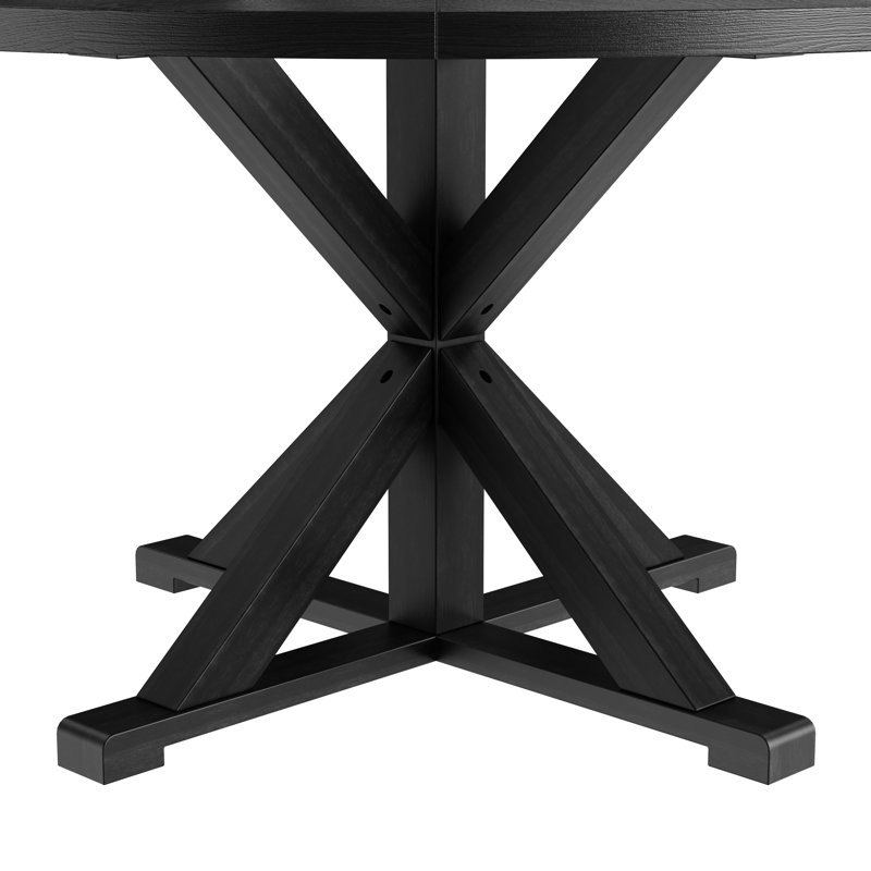 Table de salle à manger ronde en bois massif 59 pouces Evonia, Noir, H 31,5 po x L 59 po x l 59 po