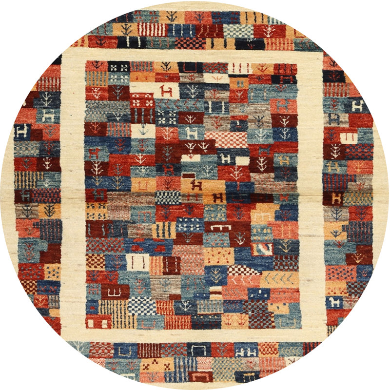Tapis brun/rouge/beige contemporain Currahee, Rond 8 pi