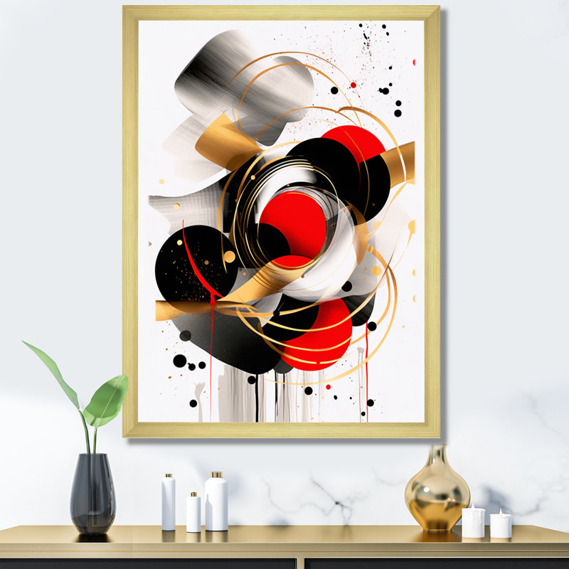Symphonie abstraite rouge et noire IV, H 32 po x l 16 po x P 1 po, Cadre photo doré simple