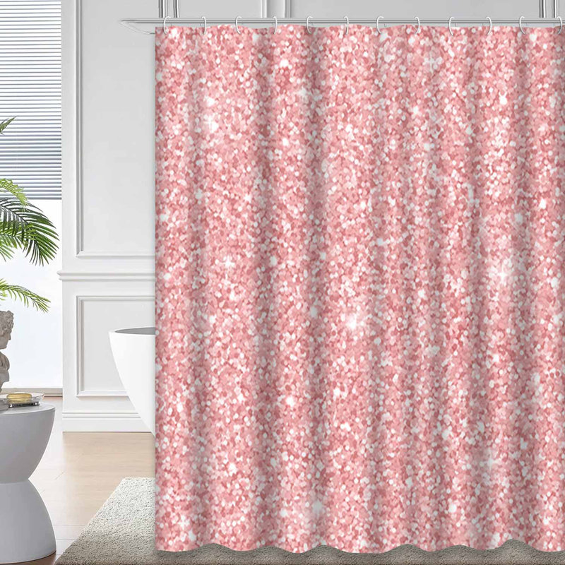 Rideau de douche à motif abstrait rose avec 12 crochets Confetti Rose, L 72 po x l 72 po