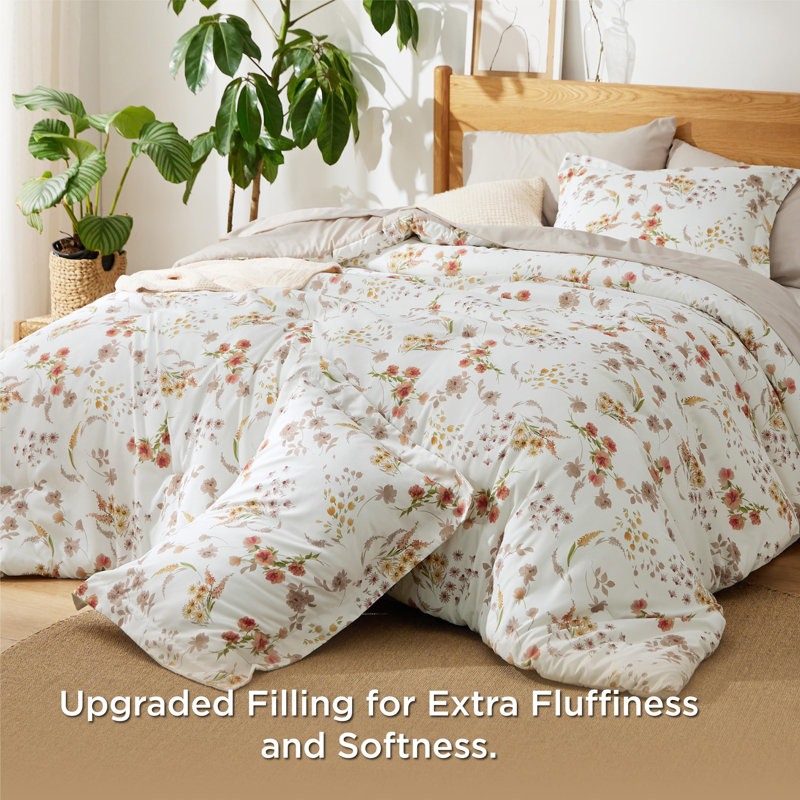 Bedsure Reversible Botanical Comforter Set, Queen Comforter + 6 Additional Pieces
