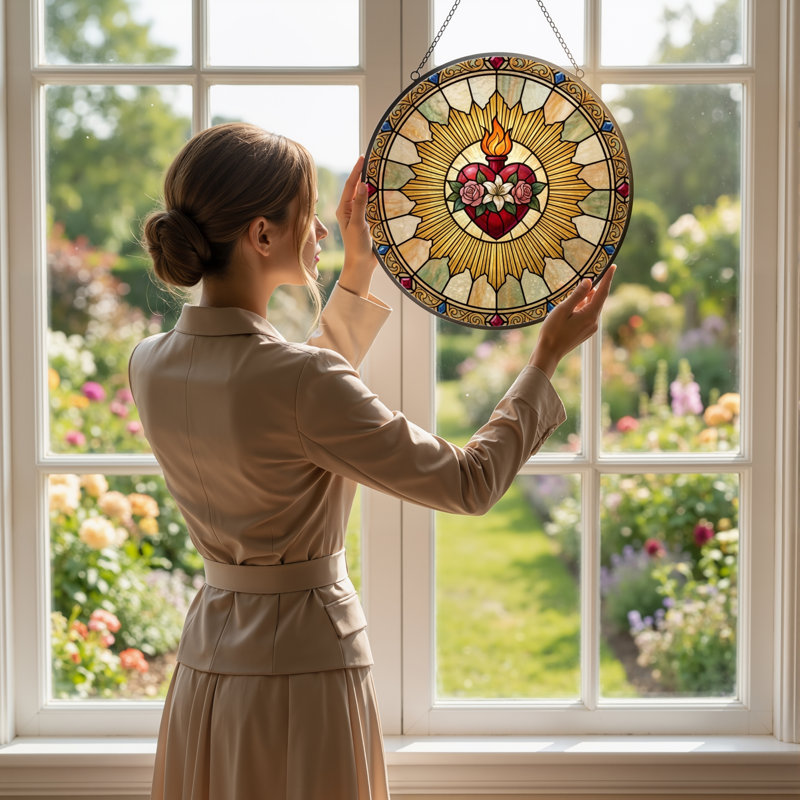 Panneau de vitrail Sacred Heart - 7,8H, H 7,8 po