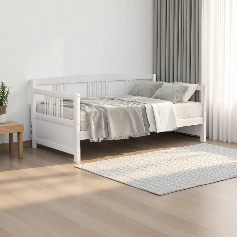 Modern Solid Wood Daybed, Multifunctional, Twin Size, White
