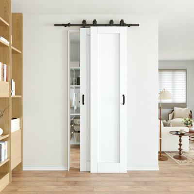 40“ x 96 "H Barn Door White Primed Solid Core Sliding Double Barn Door With Installation Bypass Barn Door Hardware Kit/No Assembly Required