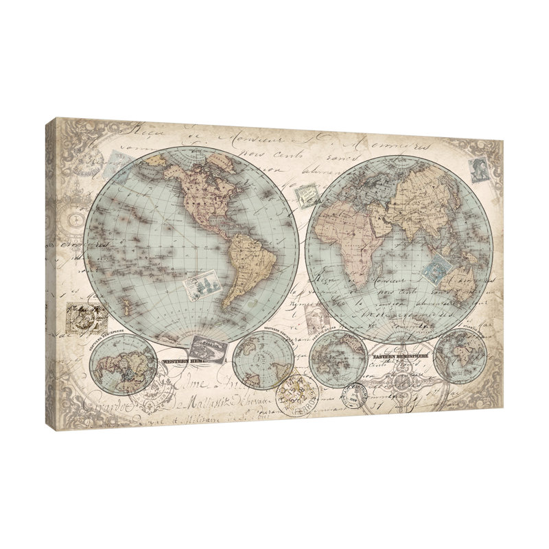 « world map », reproduction de peinture à l’acrylique sur toile tendue, 24 po x 36 po