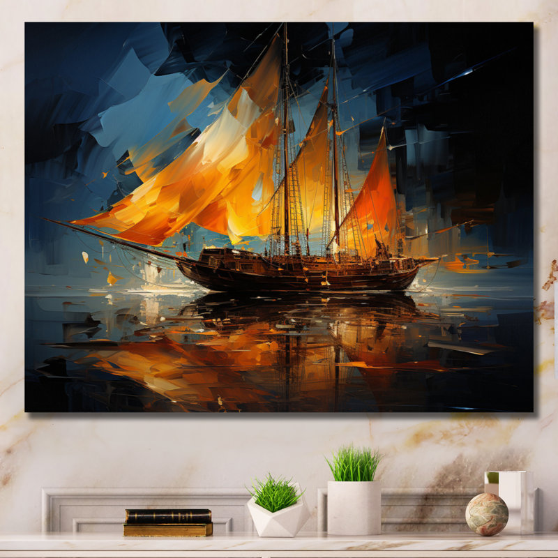 Boat Abstract Maritime Symphony II - Boat Wall Art Living Room, H 34 po x l 44 po x P 1,5 po, Toile tendue