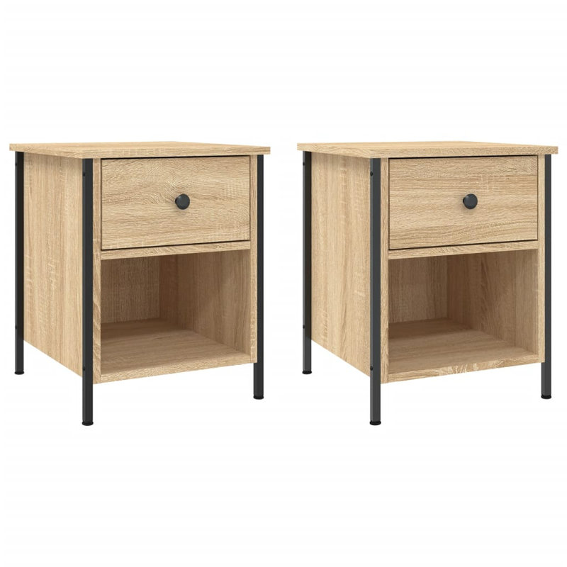 Litvak 40cm W Iron Bedside Table, Sonoma Oak, Set of 2