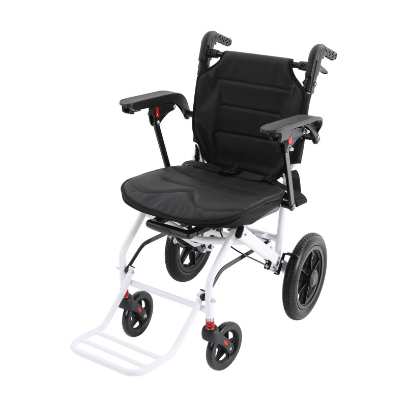Fauteuil roulant pliable en acier au carbone, fauteuil de voyage léger avec double frein et poignée réglable pour adultes et aînés