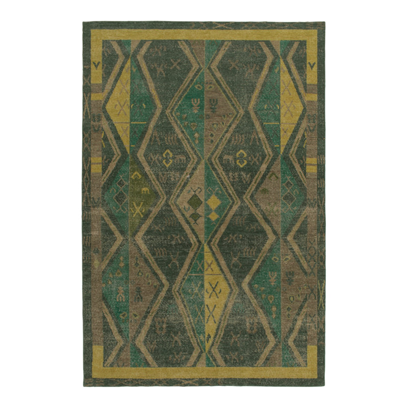 Distressed Homage Hand Knotted Wool Geometric Area Rug, Rectangle 13' x 18'