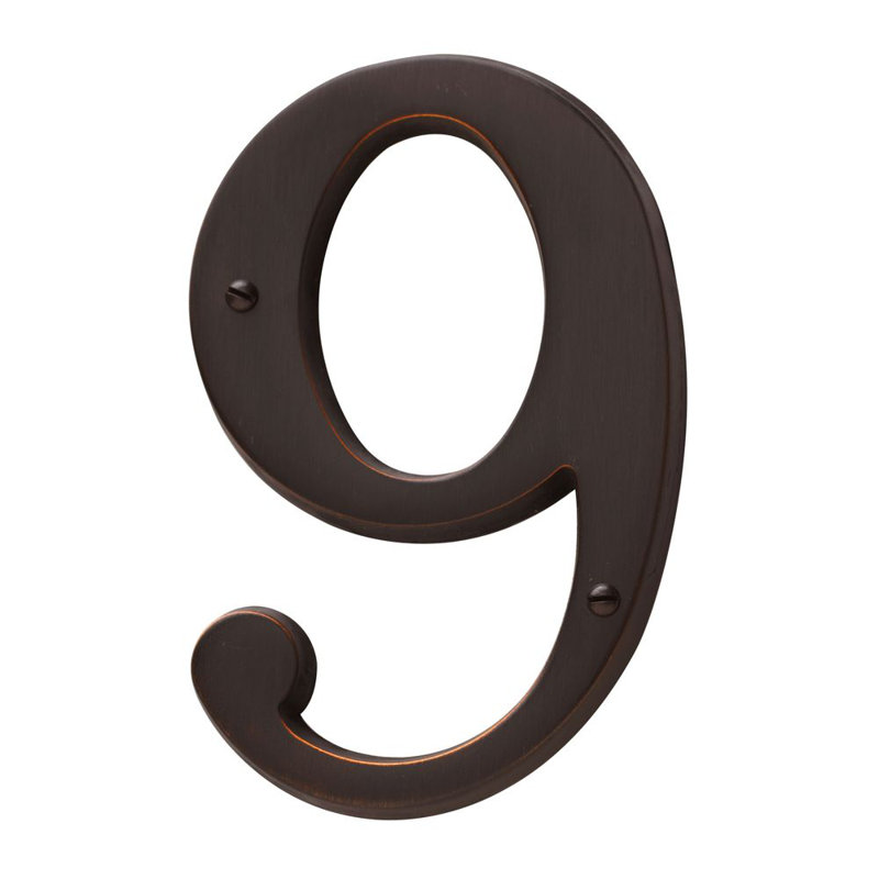 4.75" H Brass House Number, 9, Venetian Bronze