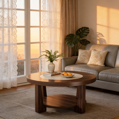 Round 2-Tier Wood Accent Center Coffee Table