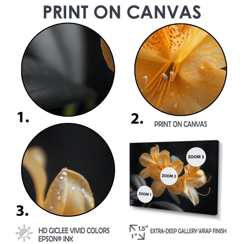 Rhododendron jaune et noir «Midnight Bloom I» - impression d'art mural rhododendron, H 28 po x l 60 po x P 1,5 po