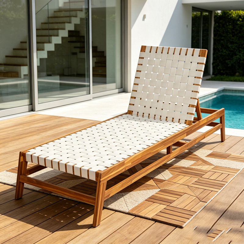 Outdoor Rope Chaise Lounge, Teak,White