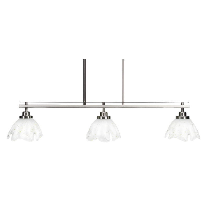 Agnon 3 Light Island Light Shown In Brushed Nickel Finish With 7" Gold Ice Glass, Blanc