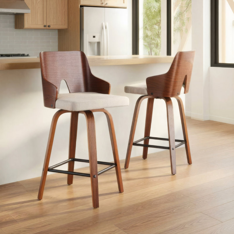 Ashton 26" Fixed-Height Counter Stools with Bent Wood Legs & Square Footest, Counter Stool (26” Seat Height)