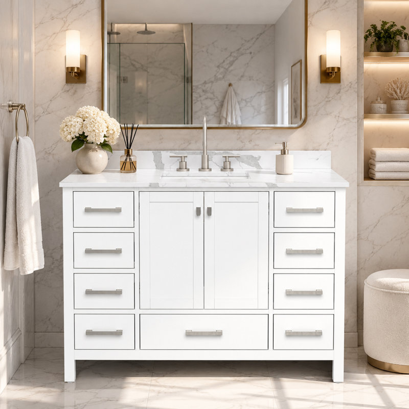 48 Inch White Quartz Stone Vanity Top Backsplash