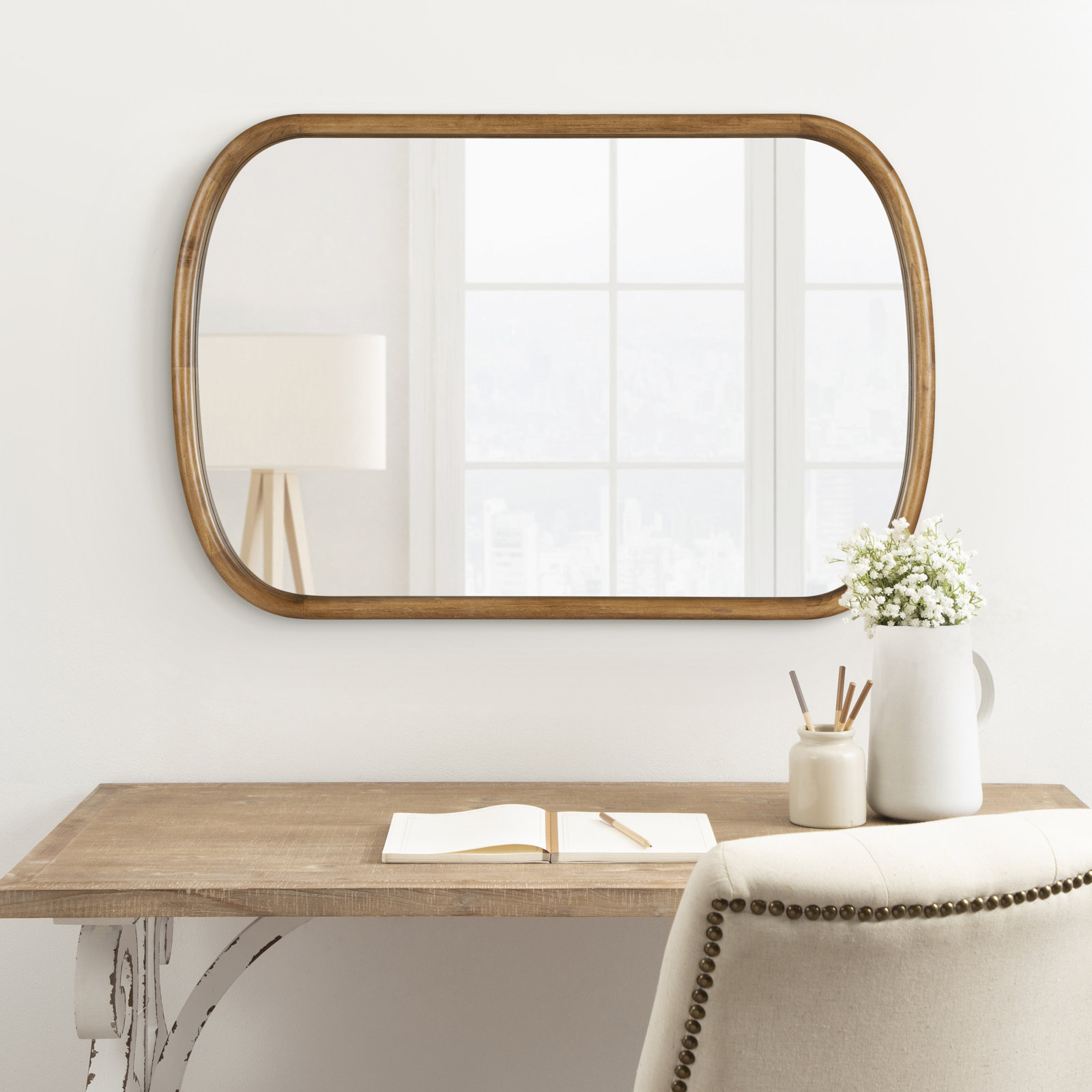 Brayton Wood Oval Mirror, Brown, Horizontal