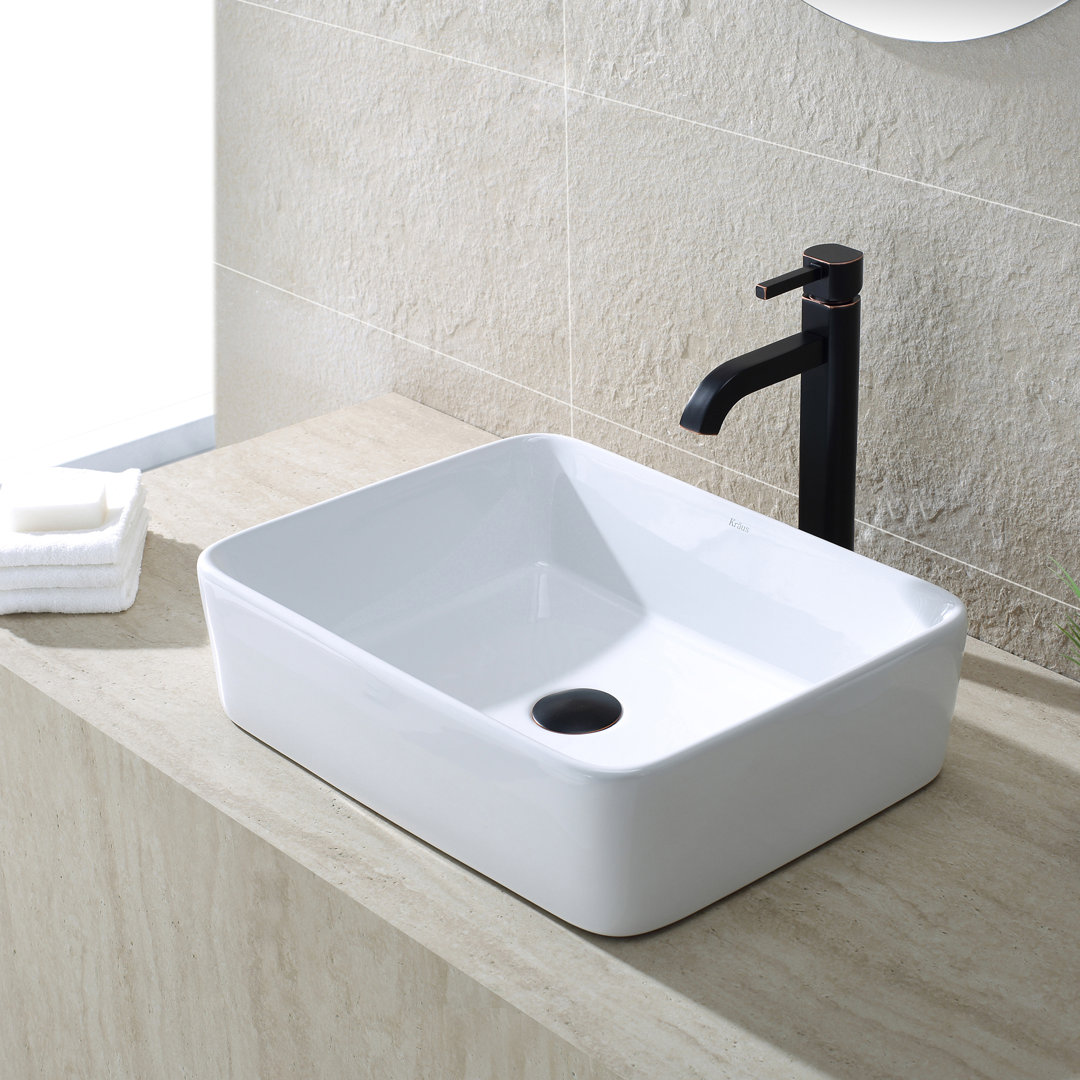 Ceramic Rectangular Vessel Bathroom Sink Kraus Drain 