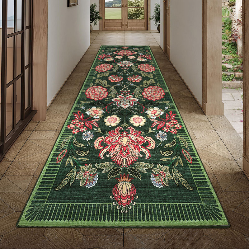 Floral Machine Washable Area Rugs for Living Room Bedroom Soft Non-Slip Vintage Dining Room Rug Low Pile Botanical Floor Carpet for Kids Room Classroom