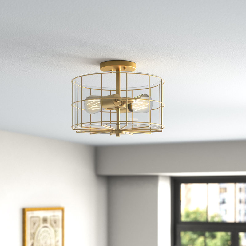 Plafonnier semi-encastré 2 lumières 12,5 po Aldusa, Laiton