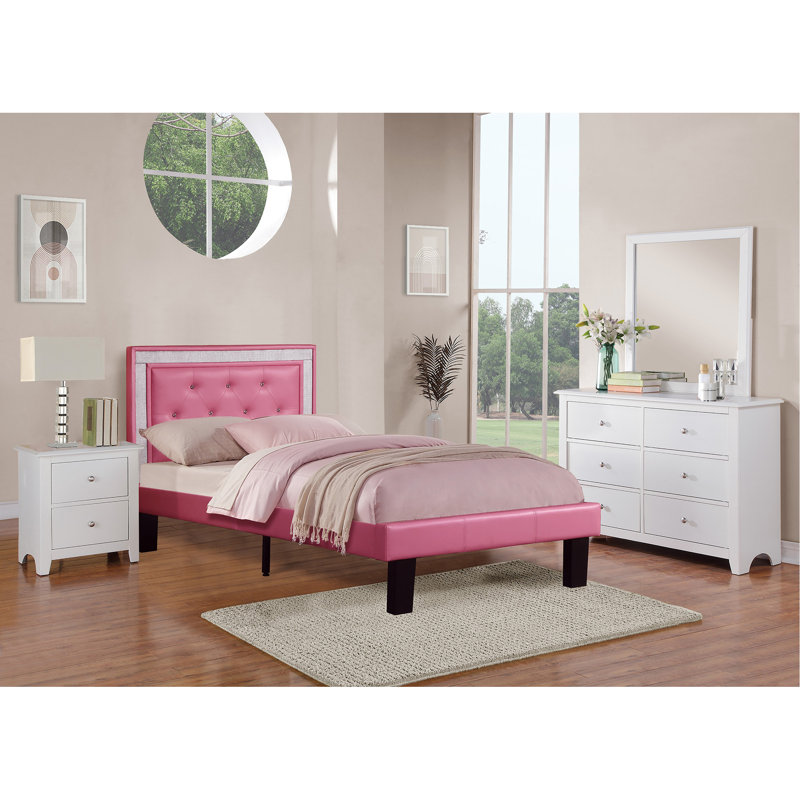 Mobilier de chambre à coucher moderne 1pc lit en similicuir de polyuréthane, Twin