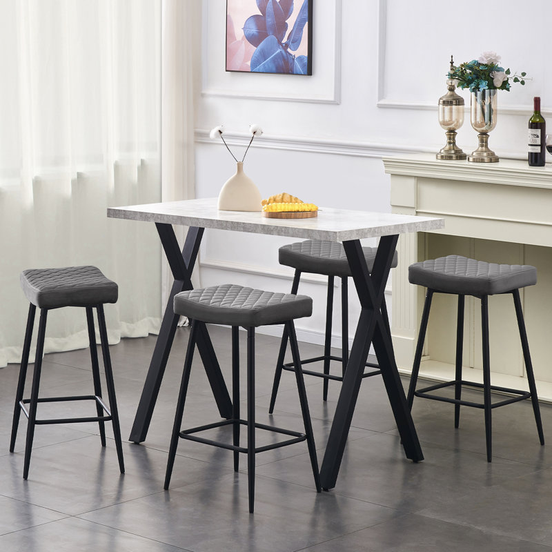 Modern Faux Leather/Velvet Quilted Backless Upholstered Counter Stool 70cm Height, 4, Grey Velvet