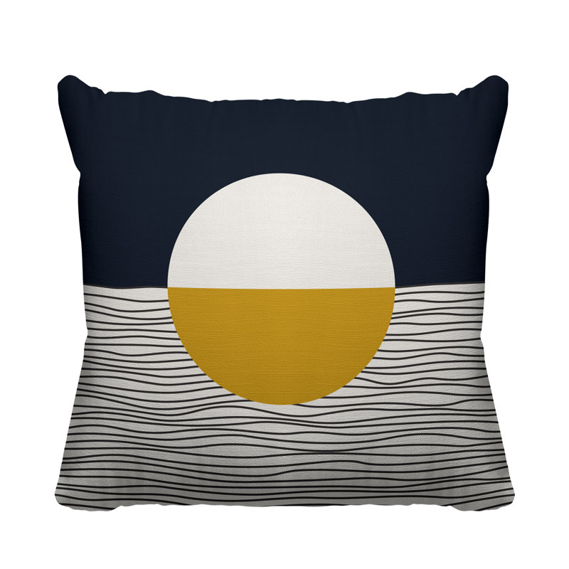 Coussin décoratif intérieur / extérieur Carmy, 17 po x 17 po, Jaune / beige / bleu marine, Carré