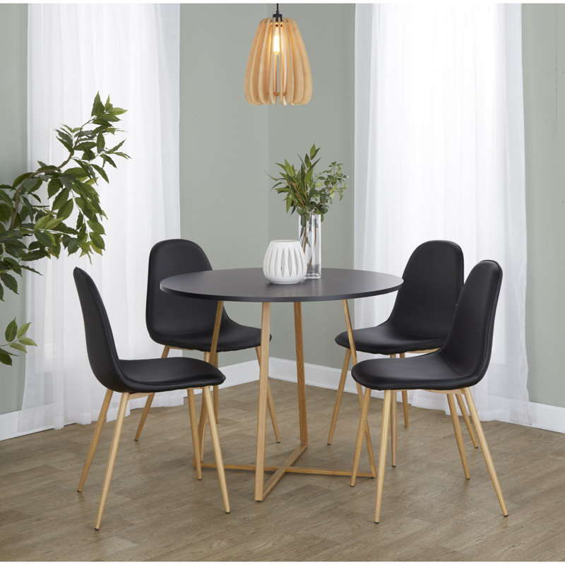Table de salle à manger en bois naturel transfert et métal blanc, Ivoire / Naturel