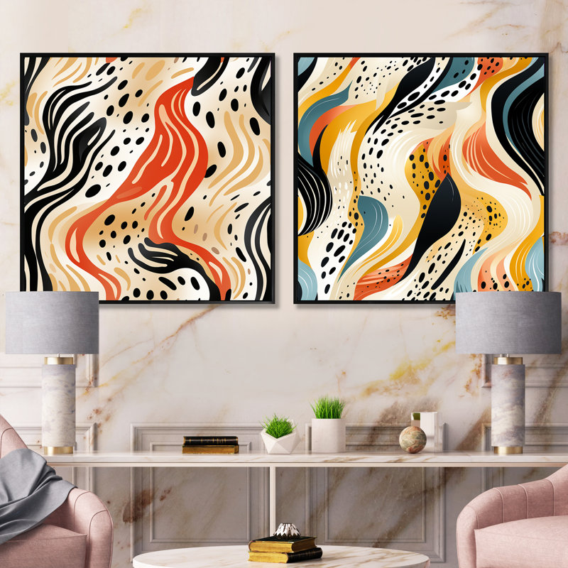 Conolyn - Abstract Collages Square Collage Set Of 2, Black Floater Framed, 16" H x 33" W