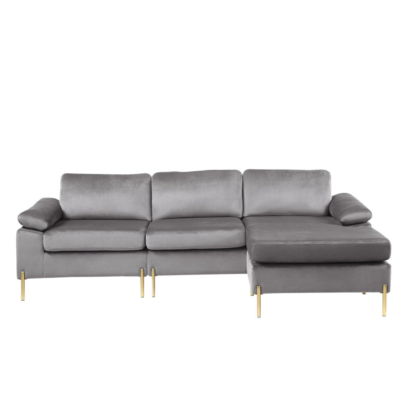 Luxe Shannon Velvet Modular Sectional with Extended Chaise Lounge, Gray Fabric