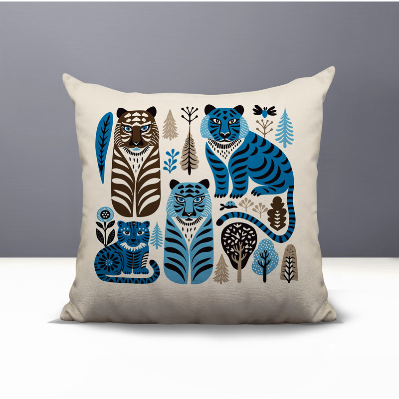 Oreiller carré réversible intérieur / extérieur Isa Tiger, Turquoise, Carré 17 po