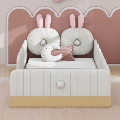 Mignon lit plateforme tapissier simple avec coussins et sacs de rangement