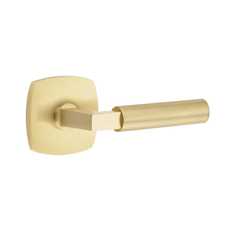 Mortaise intérieure Emtek Select avec rosette Urban Modern et tige carrée en L, levier lisse, Laiton satiné, Oui
