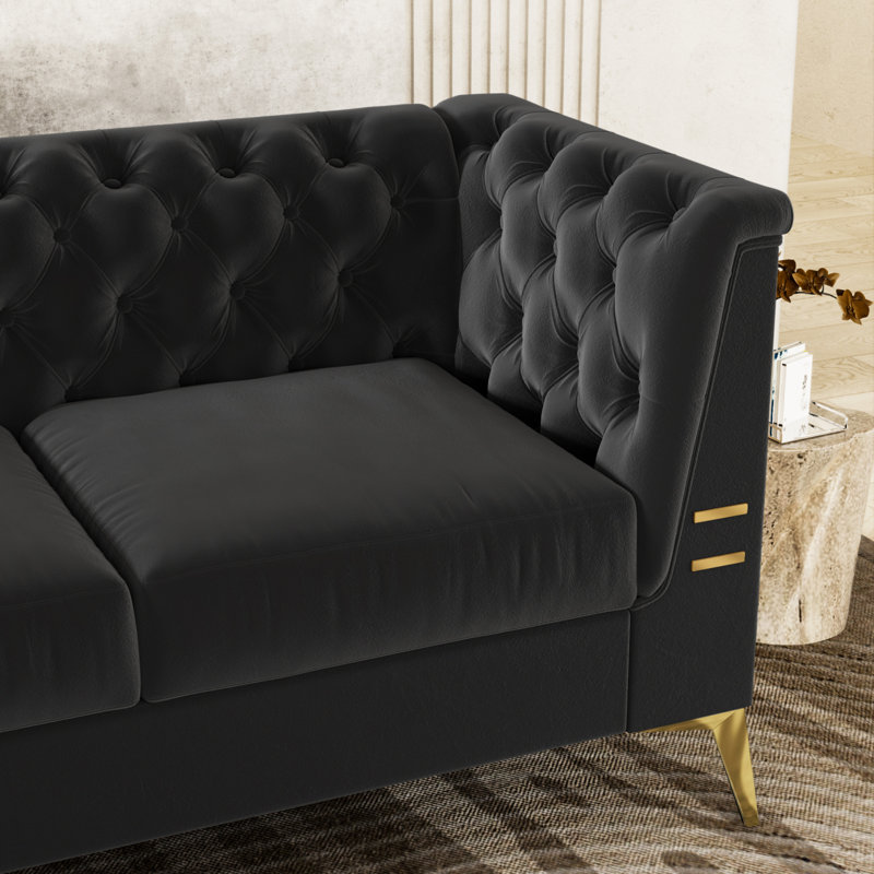 Tharyn Flared Arm Chesterfield Sofa, Black Velvet