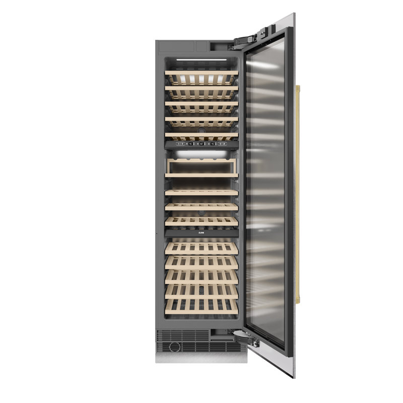 ZLINE 24 in. 12.4 cu. ft. Triple Zone 100 Bottle Column Wine Cooler Accents, Gold