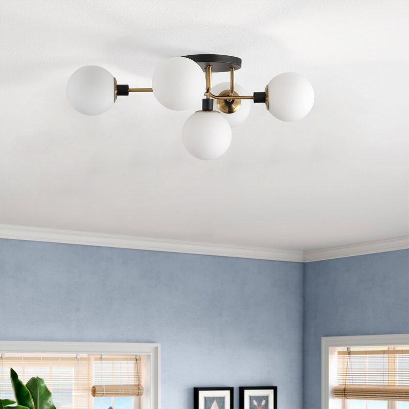 5-Lamp White Spherical Dimmable Iron Ceiling Light