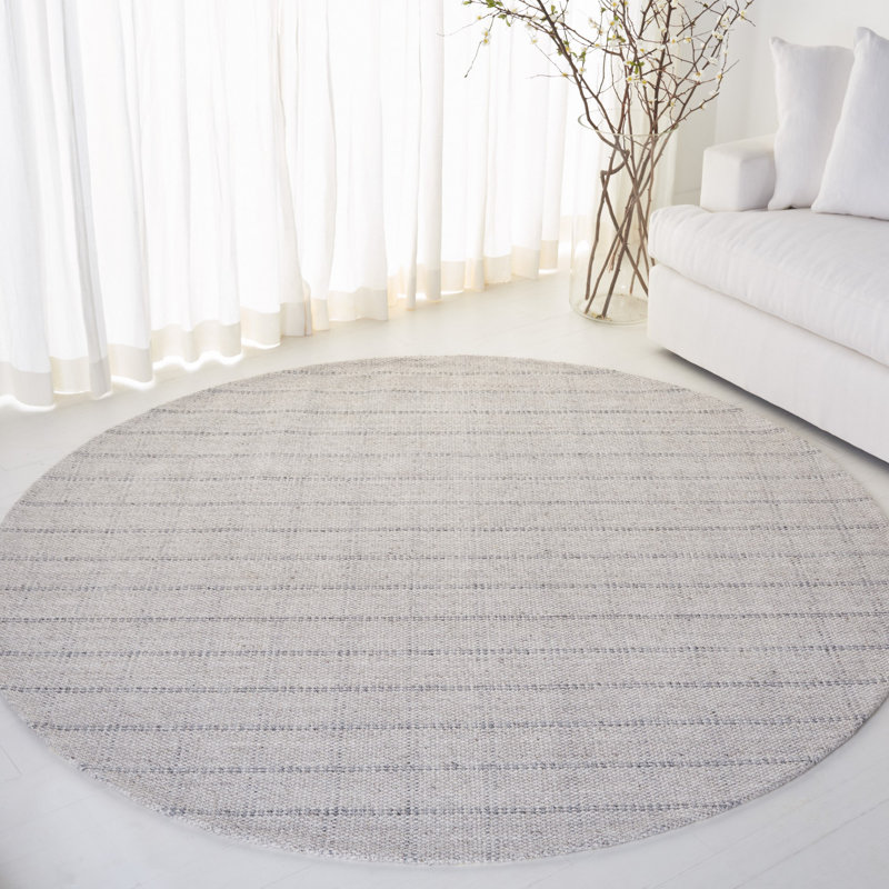 Tamworth Lauren Ralph Lauren Hand Woven Viscose/Wool Plaid Rug in Silver, Round 7'