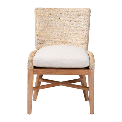 Bali & Pari Ridley Seagrass Dining Chair With Mahogany Wood Frame - Coastal Accent Chair With Woven Square Back And Cushioned Seat For Dining Room Or Kitchen, Whitewash