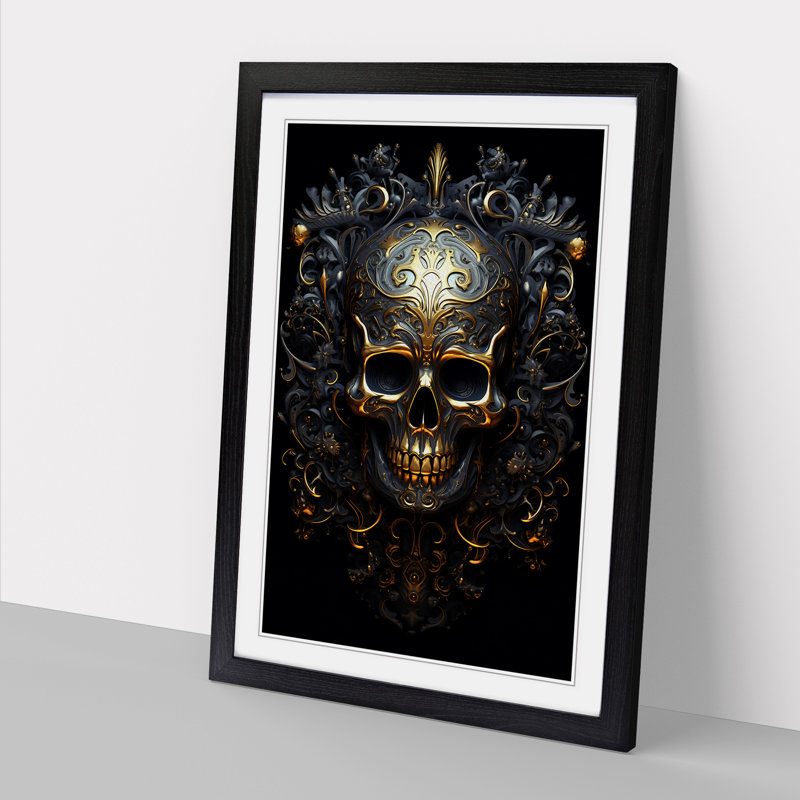 Skull Informel - Framed Print, 34cm H x 25cm W x 2cm D, Black 