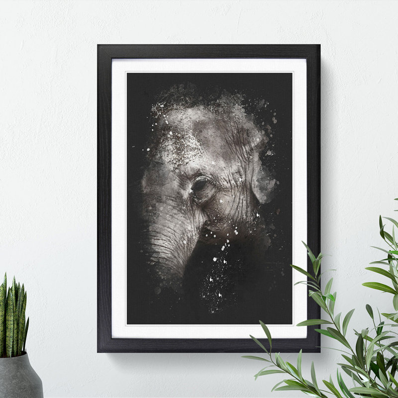 Elephant Vol.3 Paint Splash - Picture Frame Graphic Art, 48cm H x 36cm W x 2cm D, Black