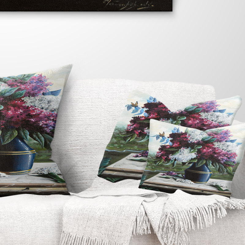 Lilas en bleu - Coussin décoratif imprimé floral