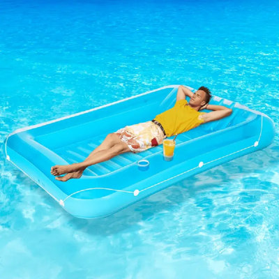 Adult Inflatable Pool Float Boat - 75"X52" Blue Tanning Raft With Inflatable Pillow & Drink Hole, Premium PVC Family Outdoor Fun For Backyard Summer Water Parties, Easter, Mother’S Day, 5-Minute Setup, Beach Relaxation | Stylish Sunbed | Quicksetup Inflat