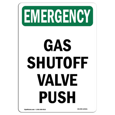 Gas Shutoff Valve Push Emergency Sign