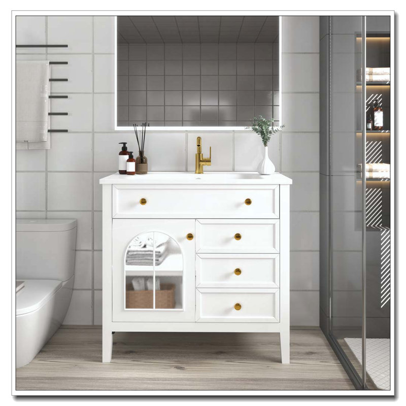 Armoire de salle de bain 35,6 po, White+Sink+1door